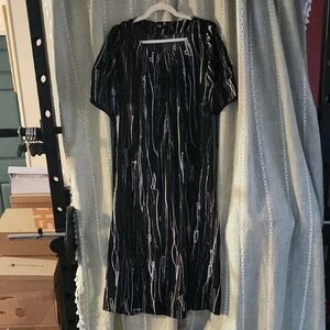 Black Caftan with White Abstract Stripe Print